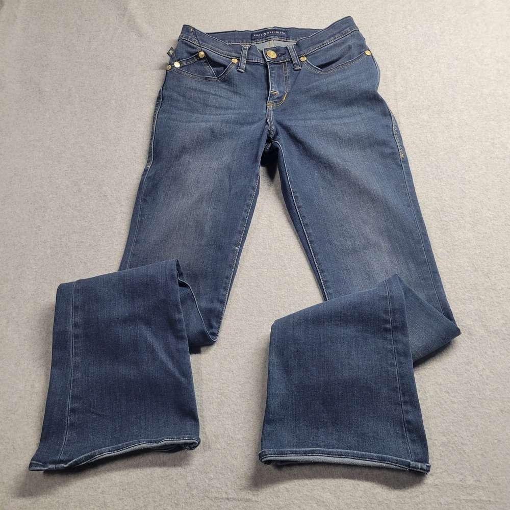 Rock & Republic Kendra Flare Jeans Dark Wash Blue Denim Womens Size 6M R011780